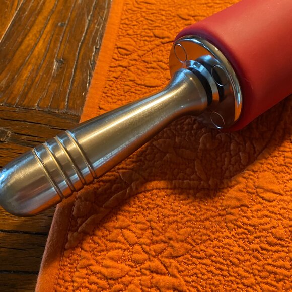 Red Silicone & Stainless Steel Rolling Pin - Large - Picture 4 of 7